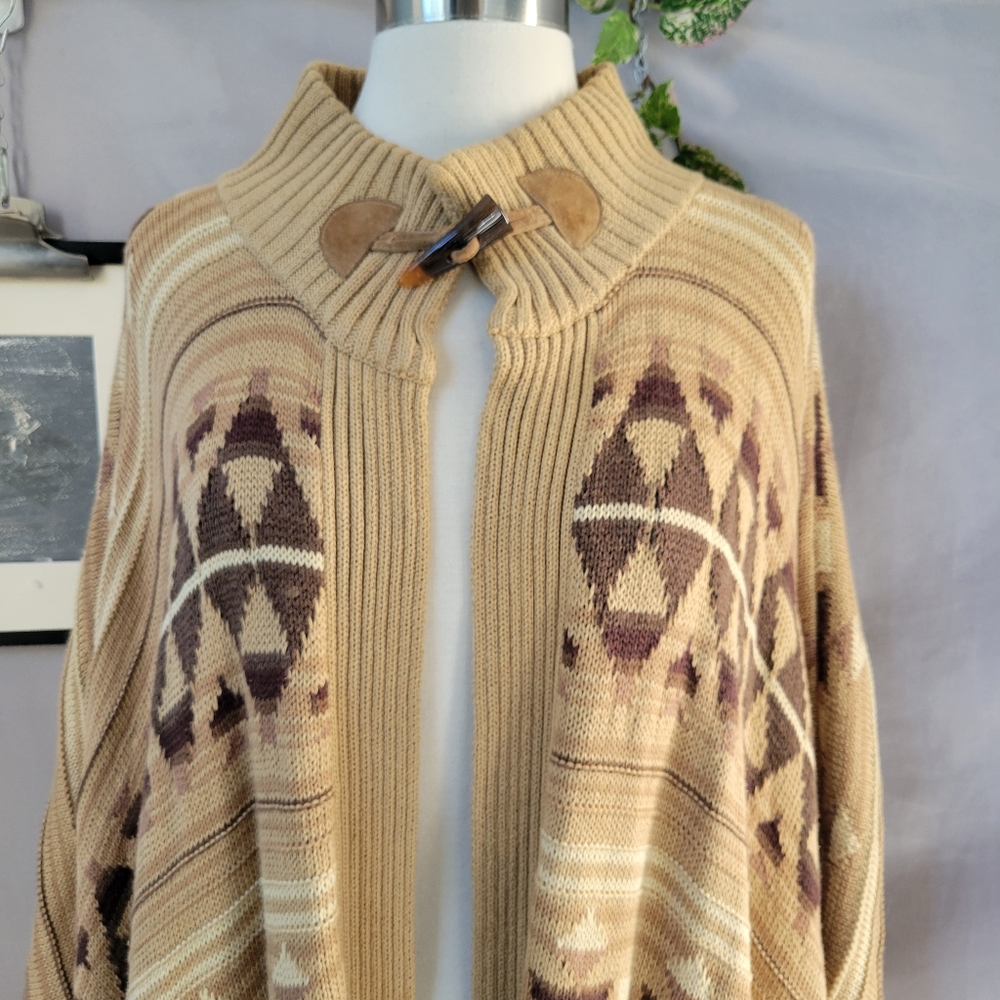 LRL Ralph Lauren Jeans Co. Aztec Southwest Cotton Linen Sweater Poncho S M - Picture 4 of 16